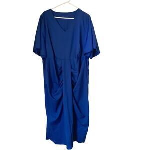 Shein Curve Women's Dress Size 4XL Blue Gathered Knee Length NWOT